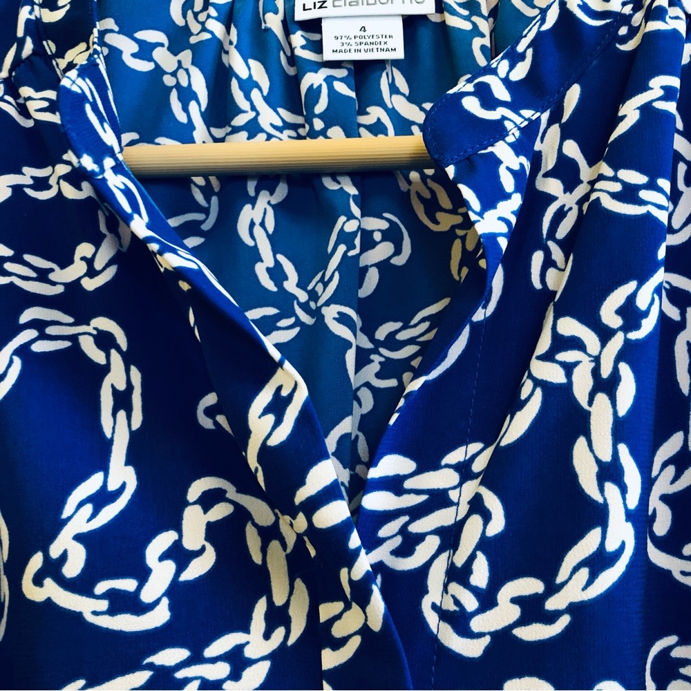 LIZ CLAIBORNE Dress Size 4 / Summer Shirt Dress / Chain Design / V-Neck - Picture 12 of 16